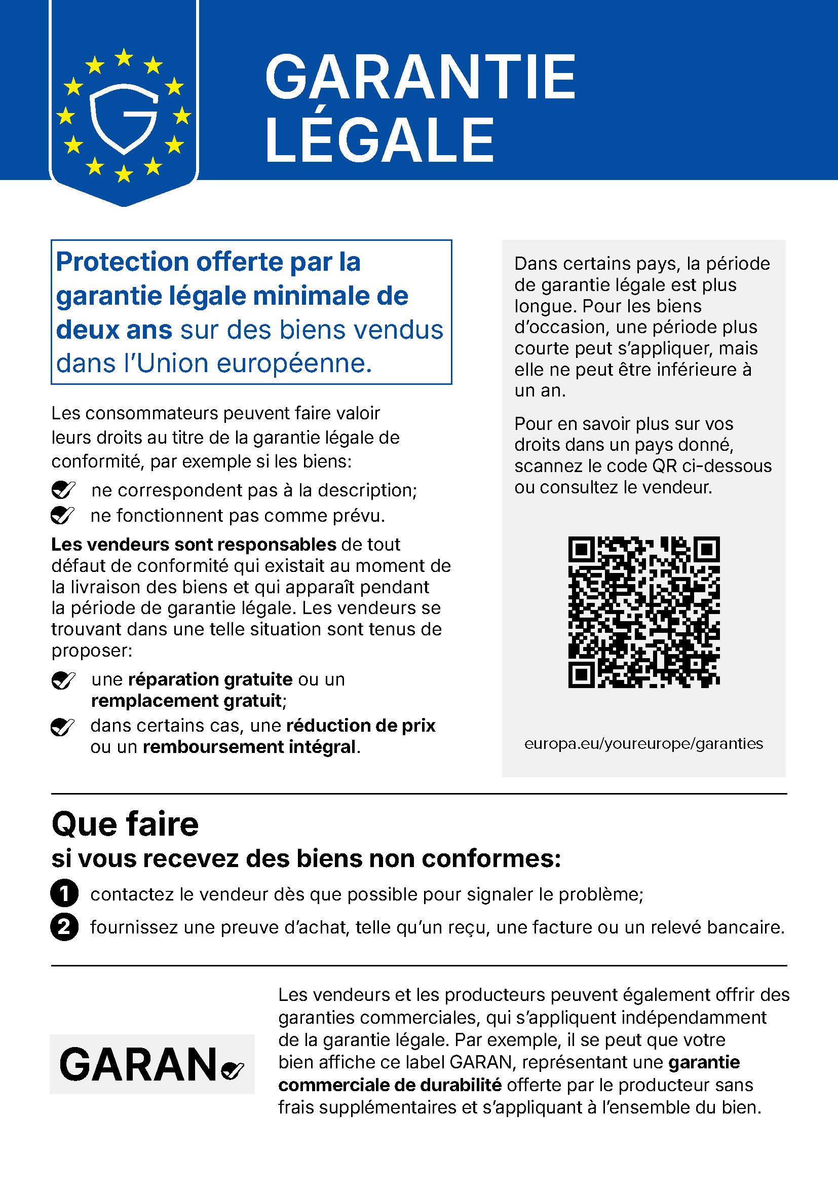 Vos droits à la garantie légale